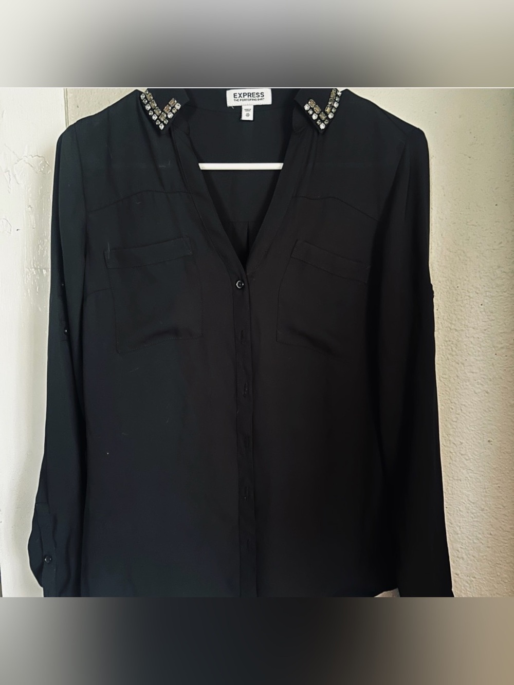 Express Portofino Black Button Down Shirt Size XS